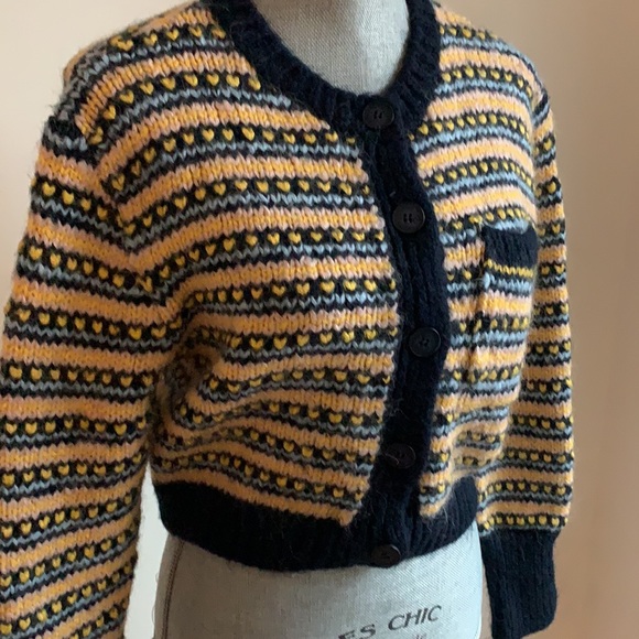 Zara alpaca wool blend cropped heart cardigan button up sweater - Picture 4 of 10